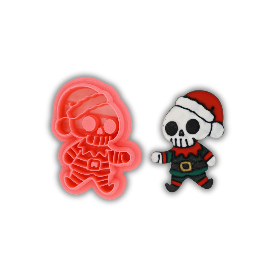 Elf Skeleton w Santa Hat - Polymer Clay Cutter