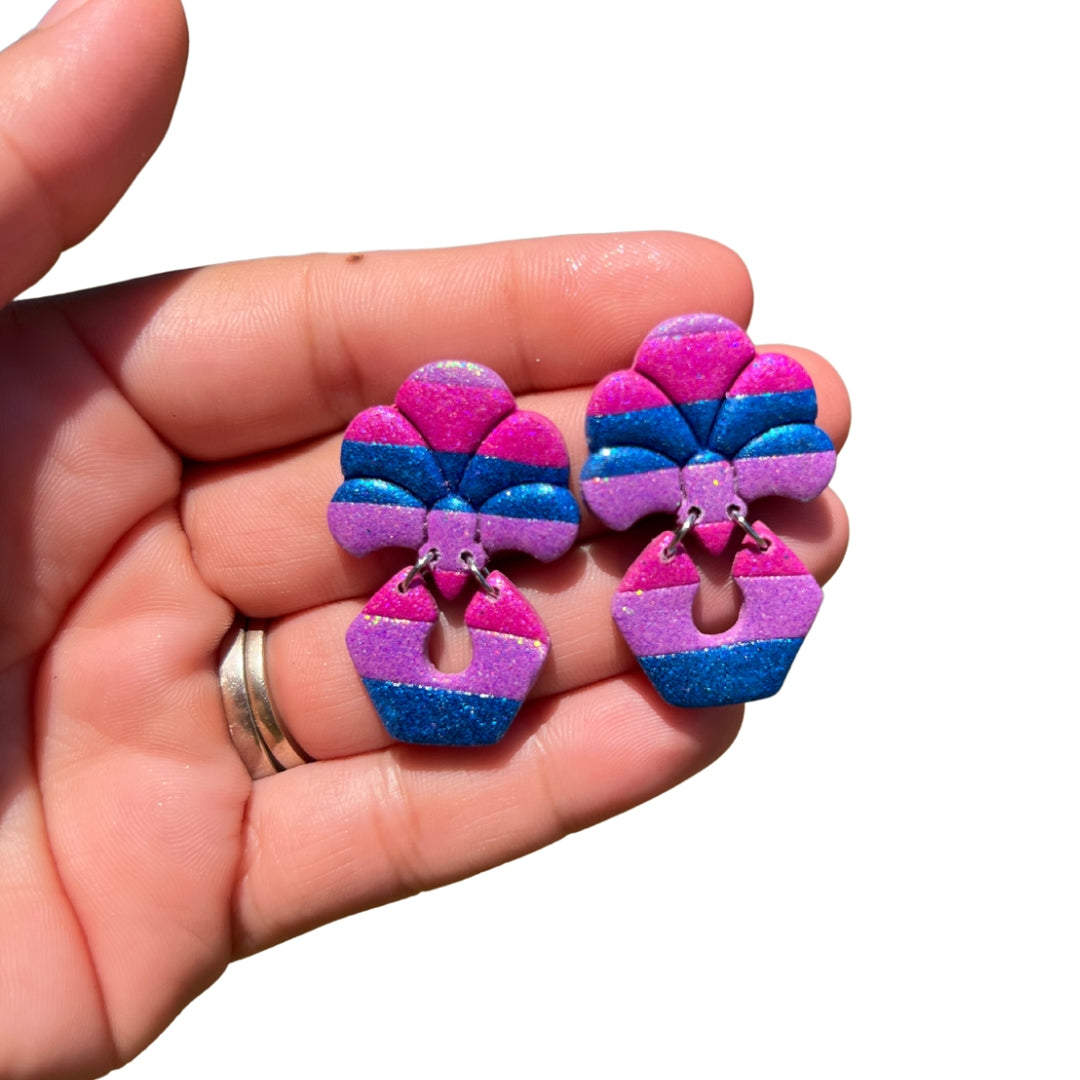 Bisexual Flag Dangles - Handmade Polymer Clay Earrings