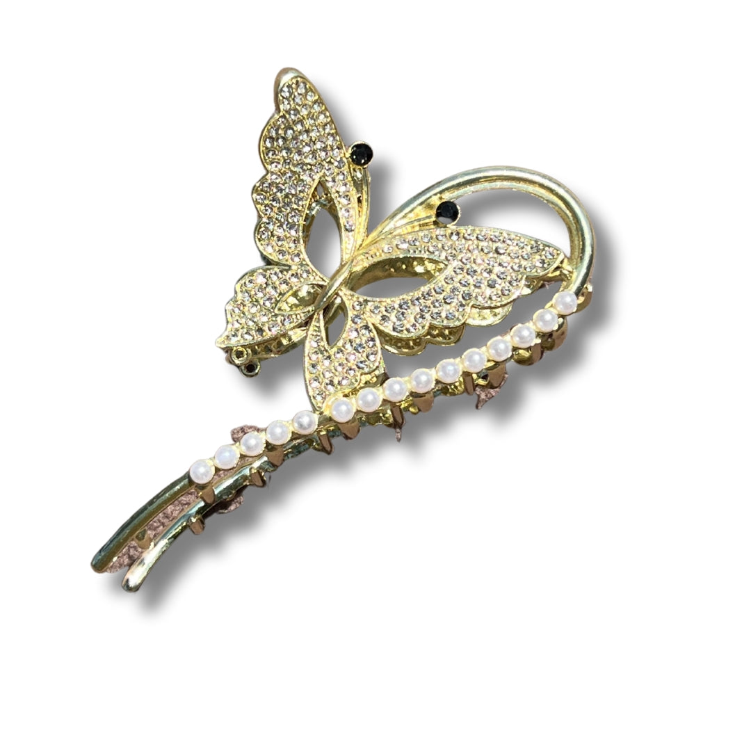 Butterfly Faux Pearl Beaded Claw Clip