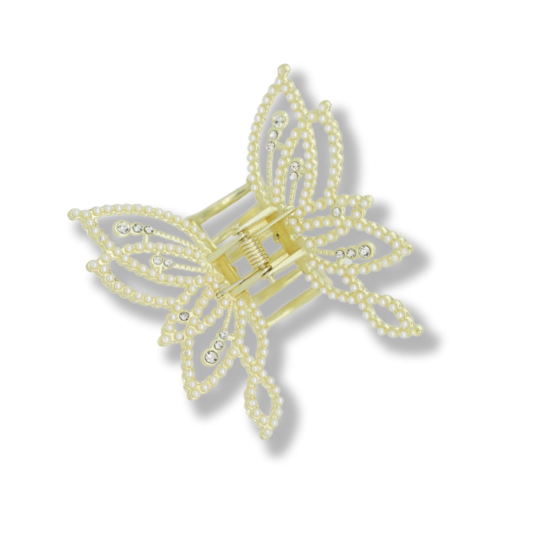 Gold Butterfly Faux Pearl Embellished - Claw Clip