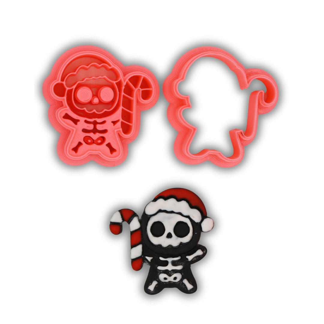 Kawaii Skeleton w Candy Cane - Polymer Clay Cutter Set