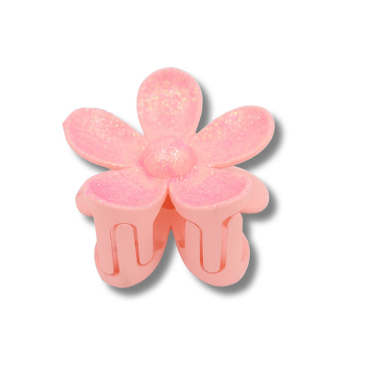 Light Pink Glitter Flower - Claw Clip