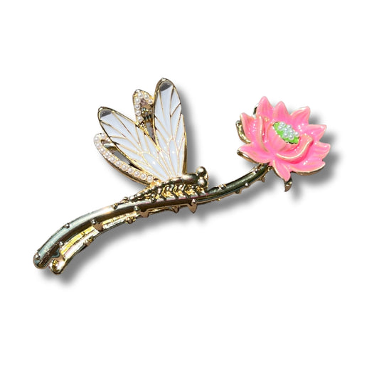 Pink Lotus Dragonfly - Hair Claw Clip