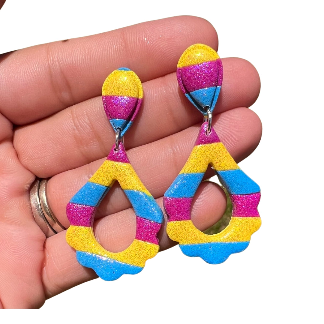 Pansexual Drop Studs- Handmade Polymer Clay Earrings