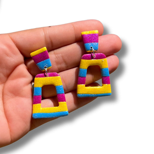 Pansexual Flag Square Dangles - Handmade Polymer Clay Earrings