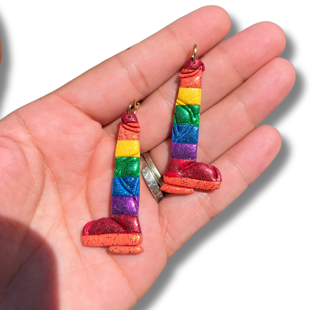 Rainbow Dildo Dangle - Handmade Polymer Clay Earrings