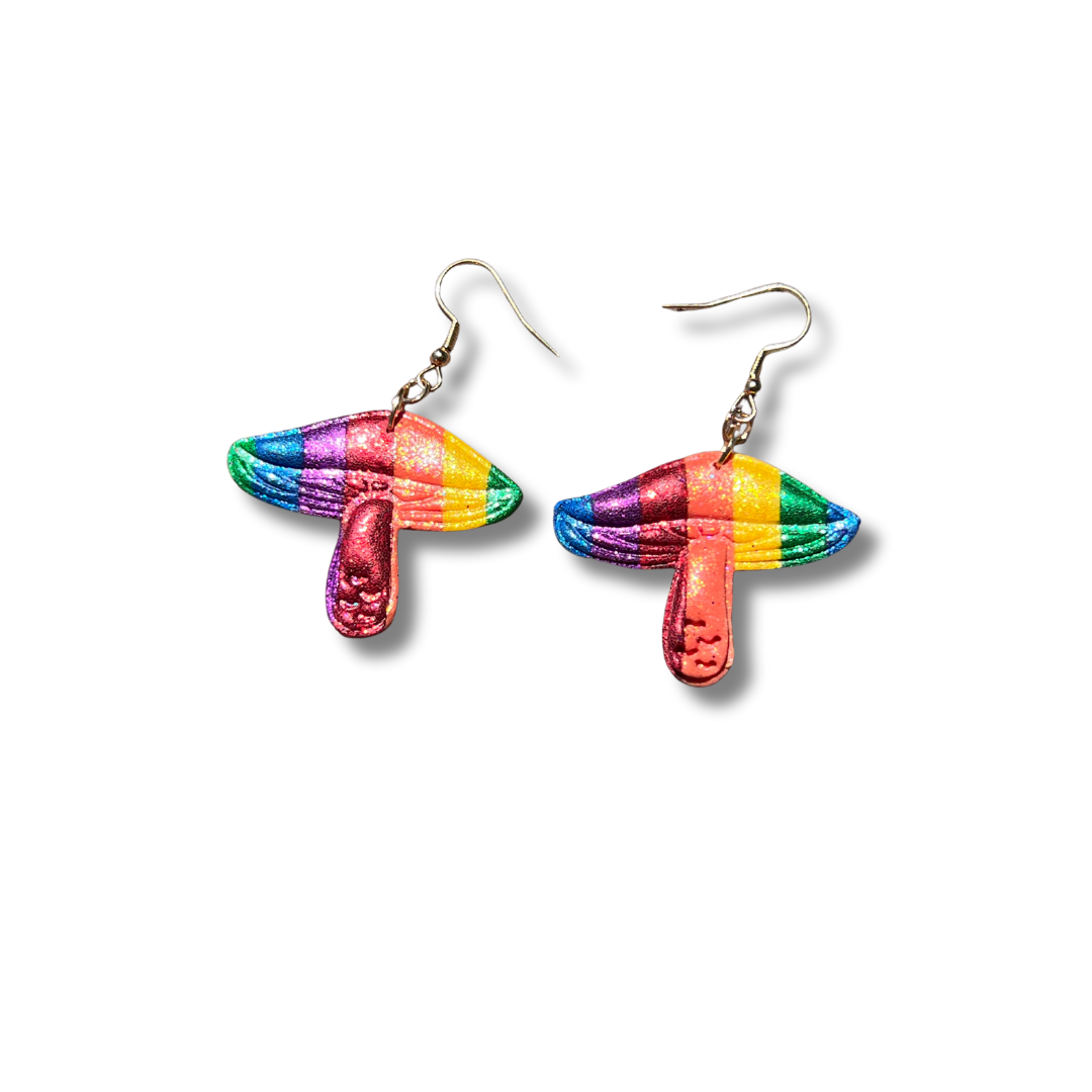 Rainbow Mushrooms - Handmade Polymer Clay Earrings