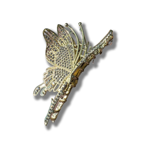 Gold  Rhinestone Embellished Butterfly  - Claw Clip