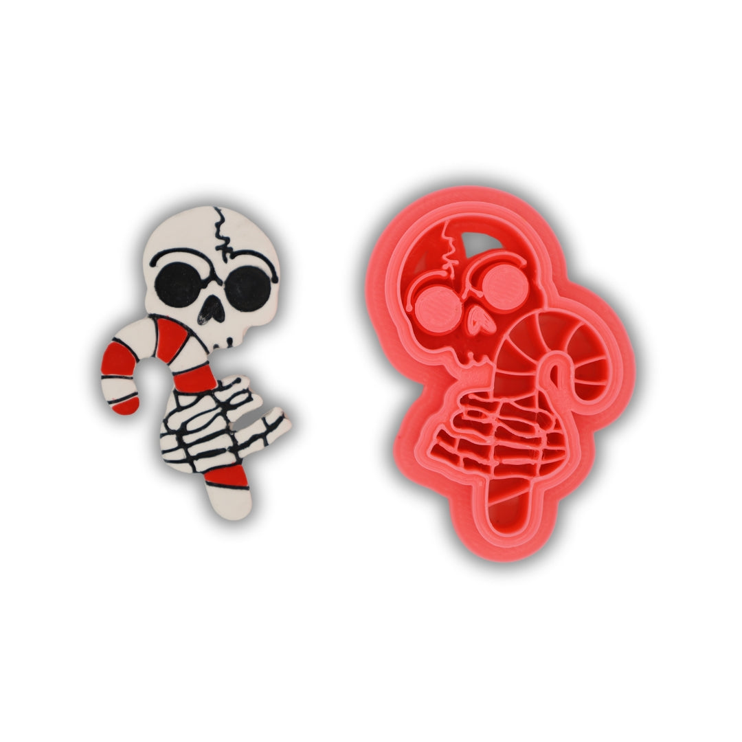 Skeleton Holding Candy Cane - Polymer Clay Cutter