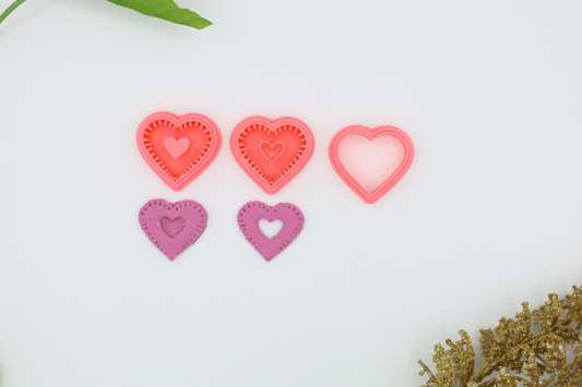 Heart Shaped, 3 Piece Hand Pie - Polymer Clay Cutter